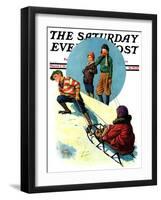 "Uphill Sledding," Saturday Evening Post Cover, March 7, 1931-Alan Foster-Framed Premium Giclee Print