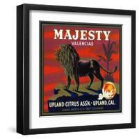 Upland, California, Majesty Brand Citrus Label-Lantern Press-Framed Art Print