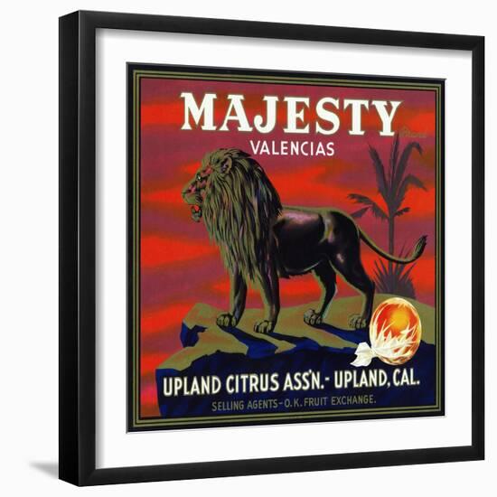 Upland, California, Majesty Brand Citrus Label-Lantern Press-Framed Art Print