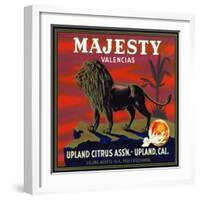 Upland, California, Majesty Brand Citrus Label-Lantern Press-Framed Art Print