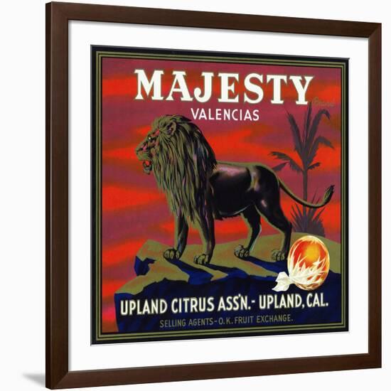 Upland, California, Majesty Brand Citrus Label-Lantern Press-Framed Art Print