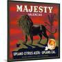 Upland, California, Majesty Brand Citrus Label-Lantern Press-Mounted Art Print