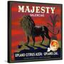 Upland, California, Majesty Brand Citrus Label-Lantern Press-Stretched Canvas