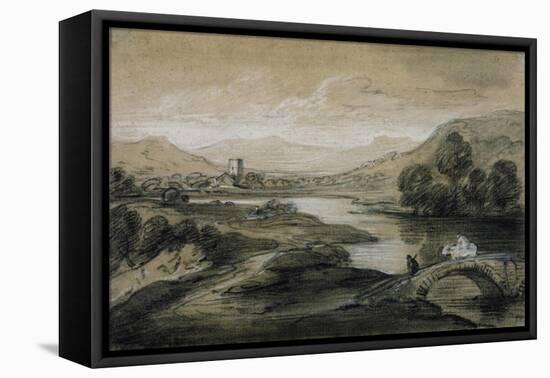 Upland Landscape with River and Horsemen Crossing a Bridge-Thomas Gainsborough-Framed Stretched Canvas