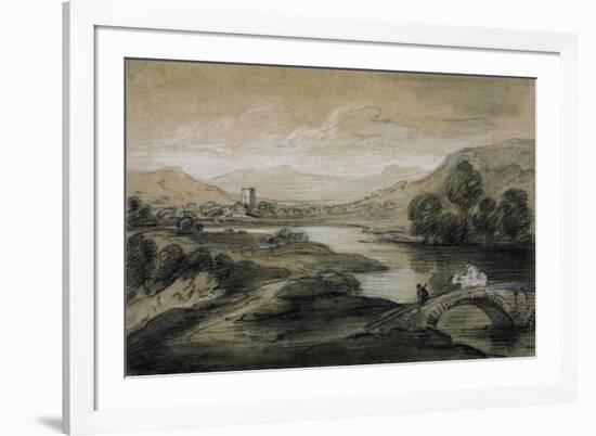 Upland Landscape with River and Horsemen Crossing a Bridge-Thomas Gainsborough-Framed Giclee Print