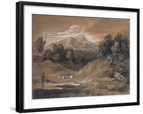 Upland Landscape with Shepherd, Sheep and Cattle, C.1783-Thomas Gainsborough-Framed Giclee Print