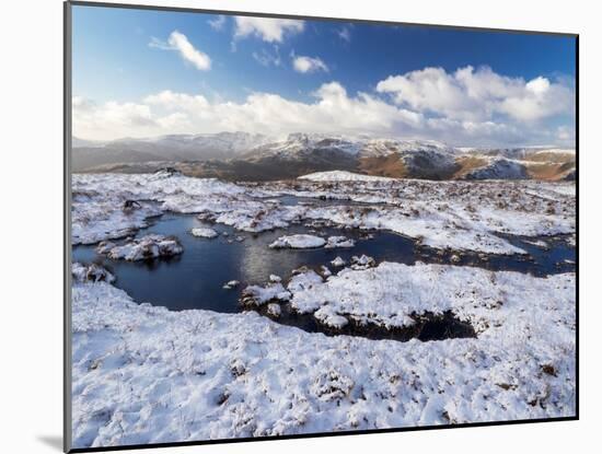 Upland peat bog on Fairfield fell covered in snow in winter, UK-Ashley Cooper-Mounted Photographic Print