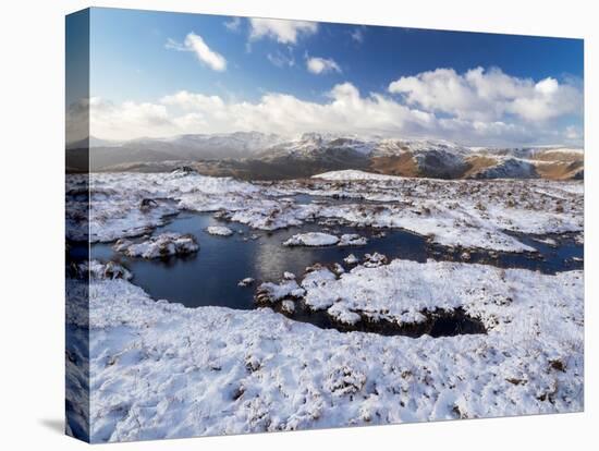 Upland peat bog on Fairfield fell covered in snow in winter, UK-Ashley Cooper-Stretched Canvas