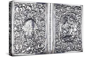 Upper and Lower Book Cover with Foliage and an Image of the Good Samaritan, 1740-null-Stretched Canvas