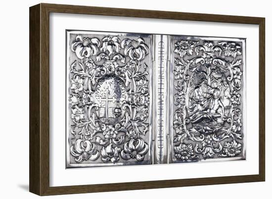 Upper and Lower Book Cover with Foliage and an Image of the Good Samaritan, 1740-null-Framed Giclee Print