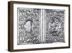 Upper and Lower Book Cover with Foliage and an Image of the Good Samaritan, 1740-null-Framed Giclee Print