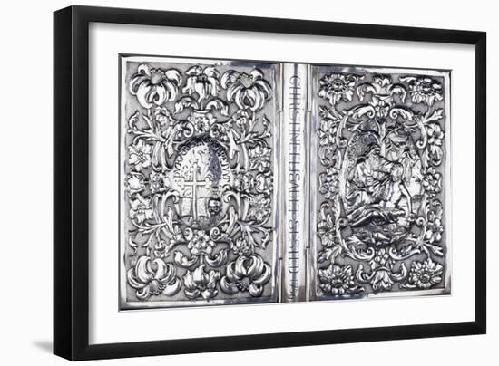 Upper and Lower Book Cover with Foliage and an Image of the Good Samaritan, 1740-null-Framed Giclee Print