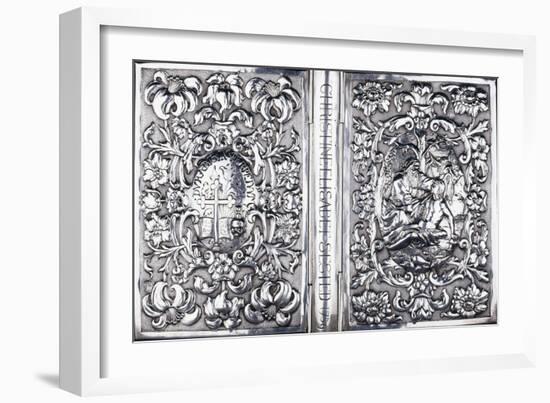 Upper and Lower Book Cover with Foliage and an Image of the Good Samaritan, 1740-null-Framed Giclee Print