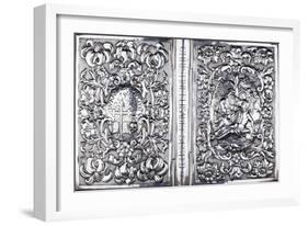 Upper and Lower Book Cover with Foliage and an Image of the Good Samaritan, 1740-null-Framed Giclee Print