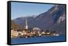 Upper Austria, Salzkamergut, Hallstatt, town view, dawn-Walter Bibikow-Framed Stretched Canvas