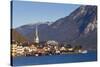 Upper Austria, Salzkamergut, Hallstatt, town view, dawn-Walter Bibikow-Stretched Canvas