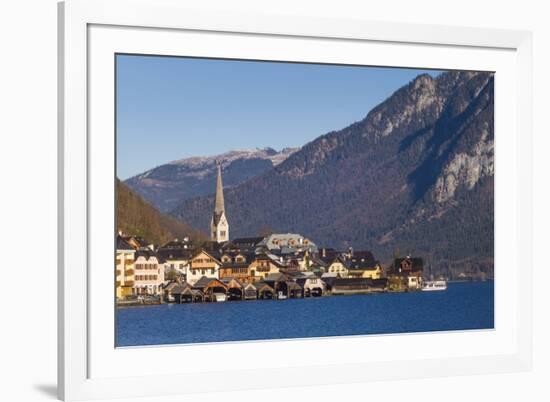 Upper Austria, Salzkamergut, Hallstatt, town view, dawn-Walter Bibikow-Framed Photographic Print