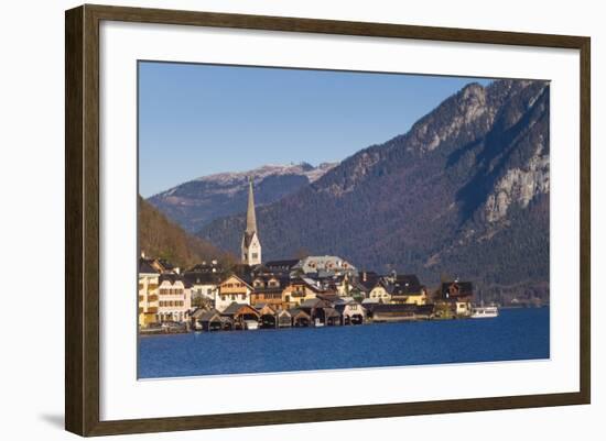 Upper Austria, Salzkamergut, Hallstatt, town view, dawn-Walter Bibikow-Framed Photographic Print