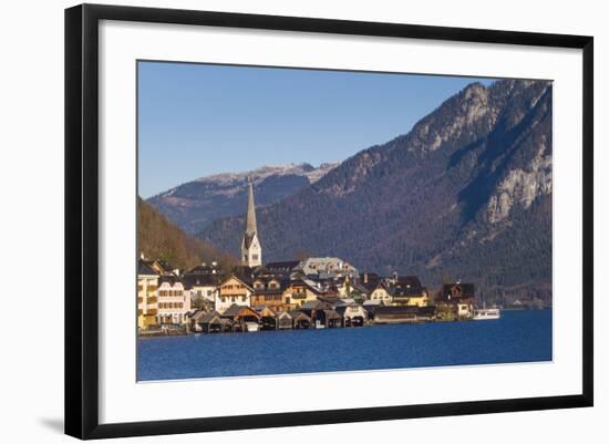 Upper Austria, Salzkamergut, Hallstatt, town view, dawn-Walter Bibikow-Framed Photographic Print