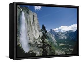 Upper Yosemite Falls Cascades Down the Sheer Granite Walls of Yosemite Valley-Robert Francis-Framed Stretched Canvas