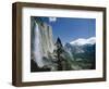 Upper Yosemite Falls Cascades Down the Sheer Granite Walls of Yosemite Valley-Robert Francis-Framed Photographic Print