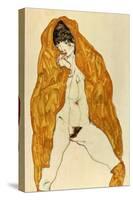 Upright Nude with Spread Legs and Yellow-Brown Shawl, 1914-Egon Schiele-Stretched Canvas