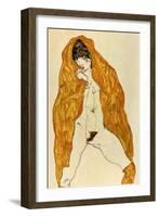 Upright Nude with Spread Legs and Yellow-Brown Shawl, 1914-Egon Schiele-Framed Giclee Print