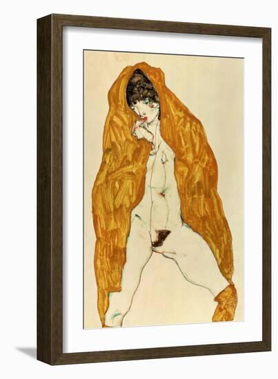 Upright Nude with Spread Legs and Yellow-Brown Shawl, 1914-Egon Schiele-Framed Giclee Print