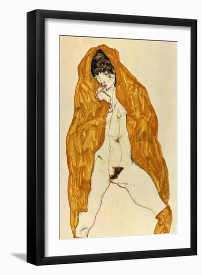 Upright Nude with Spread Legs and Yellow-Brown Shawl, 1914-Egon Schiele-Framed Giclee Print