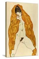 Upright Nude with Spread Legs and Yellow-Brown Shawl, 1914-Egon Schiele-Stretched Canvas