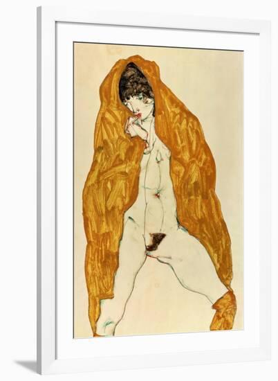 Upright Nude with Spread Legs and Yellow-Brown Shawl, 1914-Egon Schiele-Framed Giclee Print