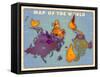 Upside Down Map of the World-American Flat-Framed Stretched Canvas