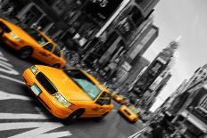 New York City Taxi, Blur Focus Motion, times Square-upthebanner-Laminated Photographic Print
