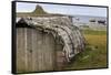 Upturned Weathered Boat Hut with Lindisfarne Castle and Fishing Boats at Low Tide, Holy Island-Eleanor Scriven-Framed Stretched Canvas