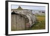 Upturned Weathered Boat Hut with Lindisfarne Castle and Fishing Boats at Low Tide, Holy Island-Eleanor Scriven-Framed Photographic Print