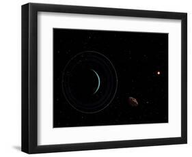 Uranus and Most of its Nine Major Rings Along with the Distant Sun and an Inner Satellite-null-Framed Photographic Print