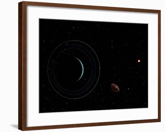 Uranus and Most of its Nine Major Rings Along with the Distant Sun and an Inner Satellite-null-Framed Photographic Print