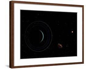 Uranus and Most of its Nine Major Rings Along with the Distant Sun and an Inner Satellite-null-Framed Photographic Print