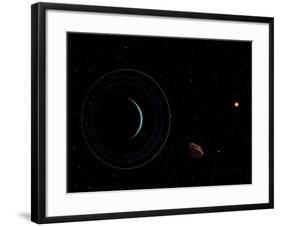 Uranus and Most of its Nine Major Rings Along with the Distant Sun and an Inner Satellite-null-Framed Photographic Print