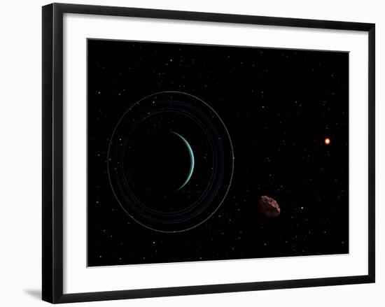 Uranus and Most of its Nine Major Rings Along with the Distant Sun and an Inner Satellite-null-Framed Photographic Print