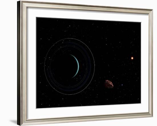 Uranus and Most of its Nine Major Rings Along with the Distant Sun and an Inner Satellite-null-Framed Photographic Print