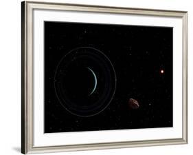 Uranus and Most of its Nine Major Rings Along with the Distant Sun and an Inner Satellite-null-Framed Photographic Print