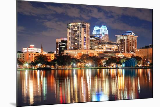 Urban Architecture with Orlando Downtown Skyline over Lake Eola at Dusk-Songquan Deng-Mounted Photographic Print