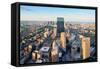 Urban City Aerial View. Boston Aerial View with Skyscrapers at Sunset with City Downtown Skyline.-Songquan Deng-Framed Stretched Canvas