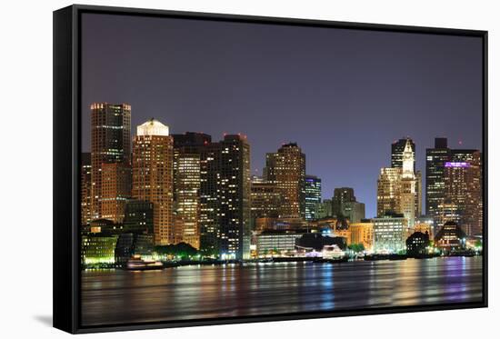 Urban City Night Scene Panorama from Boston Massachusetts.-Songquan Deng-Framed Stretched Canvas