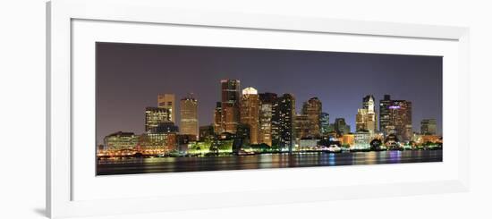 Urban City Night Scene Panorama from Boston Massachusetts.-Songquan Deng-Framed Photographic Print