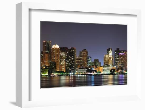 Urban City Night Scene Panorama from Boston Massachusetts.-Songquan Deng-Framed Photographic Print