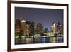 Urban City Night Scene Panorama from Boston Massachusetts.-Songquan Deng-Framed Photographic Print