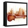 Urban Grunge City With Guitar-rodho-Framed Stretched Canvas