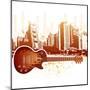 Urban Grunge City With Guitar-rodho-Mounted Art Print